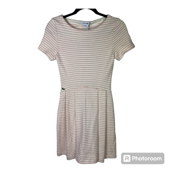 Lacoste Short Sleeve Stripe Cotton Dress Open Back Preppy NWT Sz 0 - Picture 1 of 14